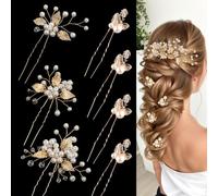 XFSRG 7 Pezzi Forcine Capelli Sposa Foglie Accessori Sposa Capelli Gioielli con Cristalli e Perle Accessori Nuziali a Forma Di U per Damigelle e Donne (Oro)