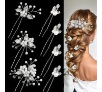 XFSRG 7 Pezzi Forcine Capelli Sposa Foglie Accessori Sposa Capelli Gioielli con Cristalli e Perle Accessori Nuziali a Forma Di U per Damigelle e Donne (Argento)