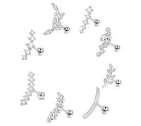 XFSRG 8 Pezzi Piercing Orecchio Set 14K Cartilagine Filettato Internamente Trago Helix Gioielli Ipoallergenico per Donna Fori Multipli(Argento)