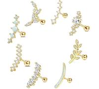 XFSRG 8 Pezzi Piercing Orecchio Set 14K Cartilagine Filettato Internamente Trago Helix Gioielli Ipoallergenico per Donna Fori Multipli(Oro)