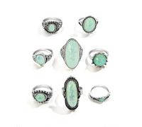 XFSRG 8 Pezzi Pietra di Turchese Anelli Donna Stile Retrò Anelli Elegante e Originale per Tutti i Giorni Feste Festival Musicali