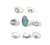 XFSRG 8 Pezzi Pietra di Turchese Anelli Donna Stile Retrò Anelli Elegante e Originale per Tutti i Giorni Feste Festival Musicali