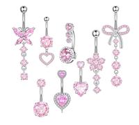 XFSRG 8 Pezzo Ombelico Gioielli Piercing Set Piercing Ombelico con Strass 14G in Acciaio Inossidabile Chirurgico Gioielli per Donne Stilose 10mm (Rosa)