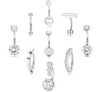 XFSRG 9 Pezzi Piercing Ombelico per Donna 15G Ombelico Acciaio Inossidabile Argento Oro Piercing Ombelico Anallergico Set (Argento)
