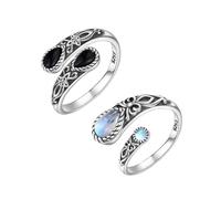 XFSRG Anelli Donna Eleganti in Acciaio Inossidabile con Design Floreale e Pietra Nera Gioielli di Moda per Tutte le Occasioni