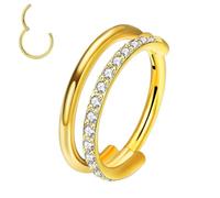 XFSRG Anello Doppio in Titanio G23 con Zirconi Piercing Naso e Orecchini Seamless Ipoallergenico Scatto Rapido Finiture Oro per Helix Piercing (Oro-1)