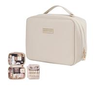 XFSRG Beauty Case Portatile Impermeabile Grande Volume da Donna con Manico Ergonomico Trousse da Viaggio in PU Organizer Cosmetico e Pochette Trucchi da Donna (Beige)