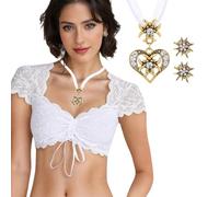 XFSRG Blusa Donna Estiva Elegante in Pizzo Collo Quadrato Dirndl Bluse Camicia Manica Corta Ricamo Abbigliamento Donna Estivo per Celebrazione(Bianco,L)