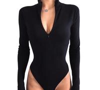 XFSRG Body Donna a Maniche Lunghe Bodysuit Collo Alto Elasticizzato Sottogiacca Top con Cerniera Basic Body Sexy Elegant Jumpsuits Tops (Nero)
