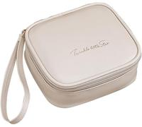 Xfsrg Borsa Da Toilette Quadrata In Pelle Pu Con Cerniera Organizer Da Viaggio Per Cosmetici E Accessori Elegante Borsa Multifunzione Per Donne E Uomini Nero(Bianco)