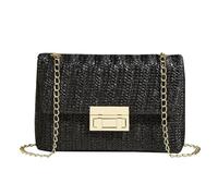 XFSRG Borsa Donna da Spiaggia in Paglia Intrecciata con Catena Borse Tracolla Stile Retrò Bohémien Elegante e Casual per Vacanze al Mare Viaggi Estivi (Nero)