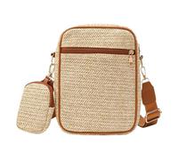 XFSRG Borsa Donna di Paglia Intrecciata da Spiaggia Piccola Elegante in Stile Bohémien con Tracolla Ampia Regolabile e Rimovibile per Vacanze Estive e Viaggi (Marrone)