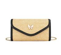XFSRG Borsa Donna di Viaggio da Spiaggia Crossbody con Catena in Paglia Estiva Borse Tracolla Classica Bohémien per Festa e Viaggi (Nero)