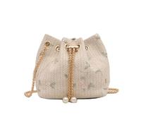 XFSRG Borsa Donna Floreali Paglia Intrecciata Borse Tessuta Estiva Spiaggia Mode Clutch con Catena per Festa Vacanze al Viaggi(Bianco)