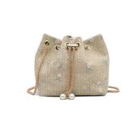 XFSRG Borsa Donna Floreali Paglia Intrecciata Borse Tessuta Estiva Spiaggia Mode Clutch con Catena per Festa Vacanze al Viaggi(Cachi)