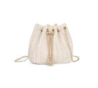XFSRG Borsa Donna in Paglia Estiva Elegant Spiaggia Tessuta Stile Bohémien Pochette Clutch con Catena per Vacanze al Mare Viaggi(Beige)