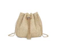 XFSRG Borsa Donna in Paglia Estiva Elegant Spiaggia Tessuta Stile Bohémien Pochette Clutch con Catena per Vacanze al Mare Viaggi(Cachi)