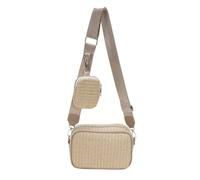 XFSRG Borsa Donna Intrecciata da Spiaggia in Paglia con Cerniera - Borsa Estiva a Tracolla Leggera e Capiente per Mare e Vacanze (Cachi)