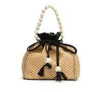 XFSRG Borsa Donna Perle di Paglia Estiva Retrò Stile Bohémien Borse Elegant Clutch con Catena per Spiaggia Vacanze Viaggi(Nero)