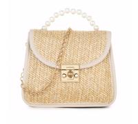 XFSRG Borsa Donna Tracolla da Spiaggia Estiva in Rattan di Paglia Intrecciata Borsetta Uncinetto a Mano con Catena Stile Bohémien per Vacanze e Viaggi (Bianco)
