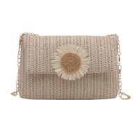 XFSRG Borsa In Paglia Donna Borse Estive Con Catena Pochette Piccola Tracolla Donna Clutch Bag Borsa A Tracolla Intrecciata Pochette Eleganti Da Cerimonia(Beige)