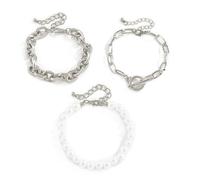 XFSRG Bracciale a Doppio Strato Bracelet Femme Élégan Ensemble de Bracelets en Acier Inoxydable avec Perles et Chaînes Bijoux Tendance pour Femmes