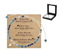 XFSRG Bracciale Artigianale con Perline Pietre Naturali e Ciondolo Croce Vintage Bracciale Regolabile da Donna Stile Boho Idea Regalo per Quotidiano e Festival (Blu)