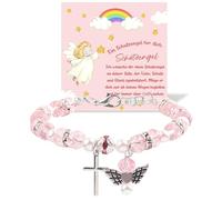 XFSRG Bracciale Comunione con Croce Angelo Custode per Ragazze Braccialetti Cristallo Regolabile Braccialetto Regalo Battesimo Regalo Regalo di Comunione (Rosa)