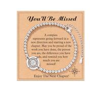 XFSRG Bracciale da Donna Bussola Bracciale Perline in Acciaio Inossidabile con Biglietto Motivazionale Regalo di Pensionamento per Colleghe per Uomini e Donne (Argento 1)