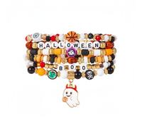 XFSRG Bracciale da Donna di Halloween Set Bracciali Elastici con Perline Colorate Set di Gioielli Festivi Braccialetti Multistrato con Ciondoli a Tema Halloween Accessori per Costume (Fantasma)