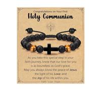 XFSRG Bracciale da uomo a forma di croce con occhio di tigre bracciale da uomo e ragazzo in pietra naturale con perle per cresima e laurea regalo compleanno per figlio fratello nipote