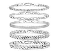 XFSRG Bracciale da uomo in argento 316L in acciaio inox cubano 5 Pezzi Robusto e Elegante Resistente Antiossidante Perfetto per Streetwear Casual Sovrapposizione di Accessori