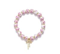 XFSRG Bracciale di Fiori in Ceramica da Donna con Perline Bianche e Blu e Ciondolo Dorato Elegante e Raffinato per Ogni Occasione (Rosa)