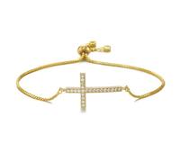 XFSRG Bracciale Donna Bracciale Oro 18K Placcato Regolabile Braccialetto Croce Ciondolo con Zirconi Prima Comunione Cristiano Regali per Mamme Donne Ragazze (Oro 2)