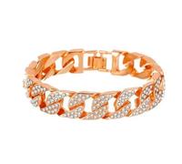 XFSRG Bracciale Donna Catena Cubana con Zirconi Bracciali Rigidi Elegante Braccialetto Gioielli Moda Ragazza Regalo Accessori Bracciale Acciaio Inossidabile per Donna (Oro Rosa)