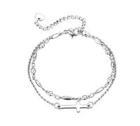 XFSRG Bracciale Donna Elegante in Argento con Doppio Strato e Croce Gioielli Donna di Moda per Ogni Occasione Regalo Perfetto per Compleanno e Natale (Romboide)