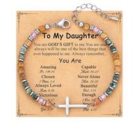 XFSRG Bracciale Donna Ispirazionale Perle Multicolore e Ciondolo Croce Bracciali Elegante Regolabile Gioiello Regalo per Amici Figlia Sorella (#2-Daughter)