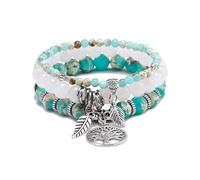XFSRG Bracciale Donna Multistrato con Perle Turchesi e Bianche Gioielli Donna Eleganti con Ciondoli Foglia e Albero della Vita Accessorio Moda per Ogni Occasione