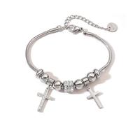 XFSRG Bracciale Donna Oro Elegante Con Ciondoli Croce e Perle Brillanti Gioielli Donna di Lusso per Ogni Occasione (Argento)