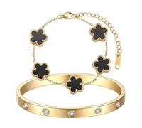 XFSRG Bracciale Donna Oro Elegante Design Floreale Acciaio Inossidabile per Ogni Occasione (Conchiglia Nera)