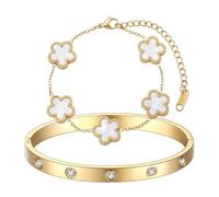 XFSRG Bracciale Donna Oro Elegante Design Floreale Acciaio Inossidabile per Ogni Occasione (Conchiglia Bianca)