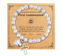 XFSRG Bracciale Donna Perla Croce Ciondolo a Forma di Cuore Bracciali Stile Vintage per Festività Matrimoni Battesimi Feste
