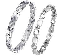 XFSRG Bracciale Magnetico Donne Argento 2pcs Regolabile con Diamante Ultra Forza Braccialetto Magnetico Regalo per Donne e Ragazze (Argento 1)