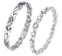 XFSRG Bracciale Magnetico Donne Argento 2pcs Regolabile con Diamante Ultra Forza Braccialetto Magnetico Regalo per Donne e Ragazze (Argento 2)