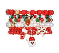 XFSRG Bracciale Natale Donna 6 Pezzi con Ciondoli Babbo Natale Renna Elastico Bracciali con Perline Colorate per Donne Ragazze Regalo Festivo per Feste
