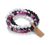 XFSRG Bracciale pietre naturali donna elastico perline regolabile Bracciale onice turchese howliti Set bracciali multilayer Gioielli artigianali chakra energia (07 Rosa)