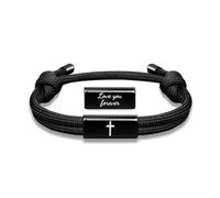 XFSRG Bracciale Uomo Corda Braccialetto Regolabile in Corda Nera con Croce Accessorio Impermeabile di Fede Idea Regalo per Battesimo e Cresima (Nero B)