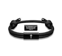 XFSRG Bracciale Uomo Corda Braccialetto Regolabile in Corda Nera con Croce Accessorio Impermeabile di Fede Idea Regalo per Battesimo e Cresima (Nero A)