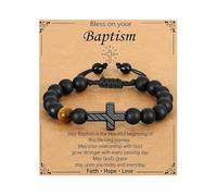 XFSRG Bracciale Uomo Elegante con Croce e Perline Occhio di Tigre Gioielli Uomo Moda Accessorio Casual e Religioso (Nero 1)