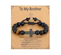 XFSRG Bracciale Uomo Elegante con Croce e Perline Occhio di Tigre Gioielli Uomo Moda Accessorio Casual e Religioso (Nero 3)